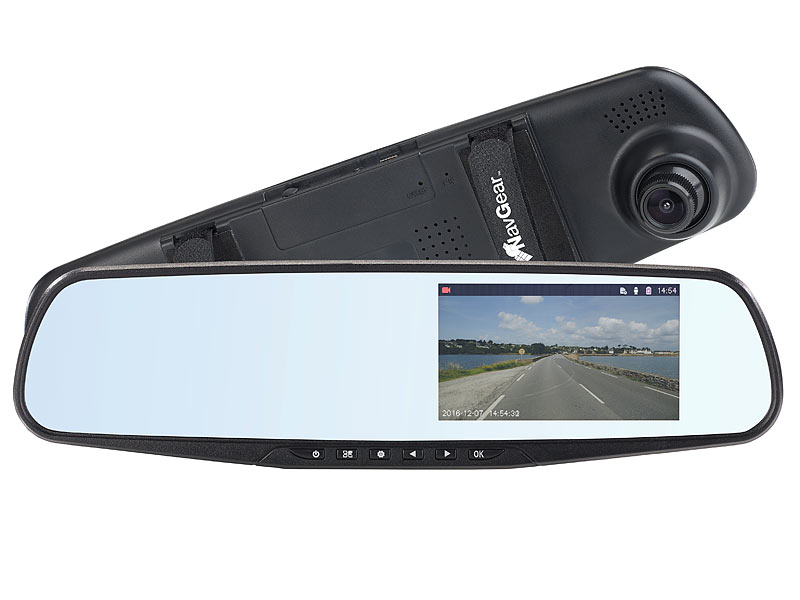 ; HD-Rückspiegel-Dashcam mit Rückfahr-Kamera HD-Rückspiegel-Dashcam mit Rückfahr-Kamera 