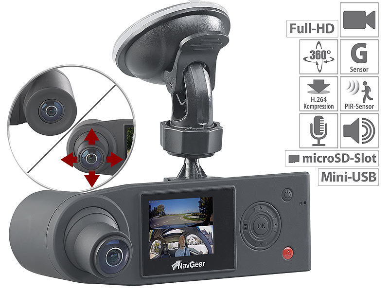 NavGear Kompakte 4K-Dashcam MDV-3000 mit Full-HD-Heckkamera, G-Sensor,  Parkwächter
