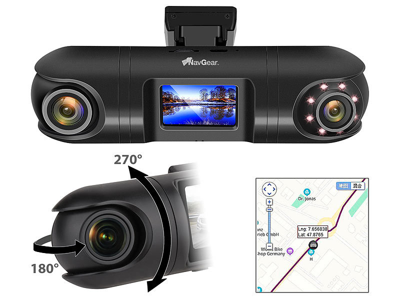 Dashcam Auto Vorne und Hinten mit eingebautem GPS, FHD