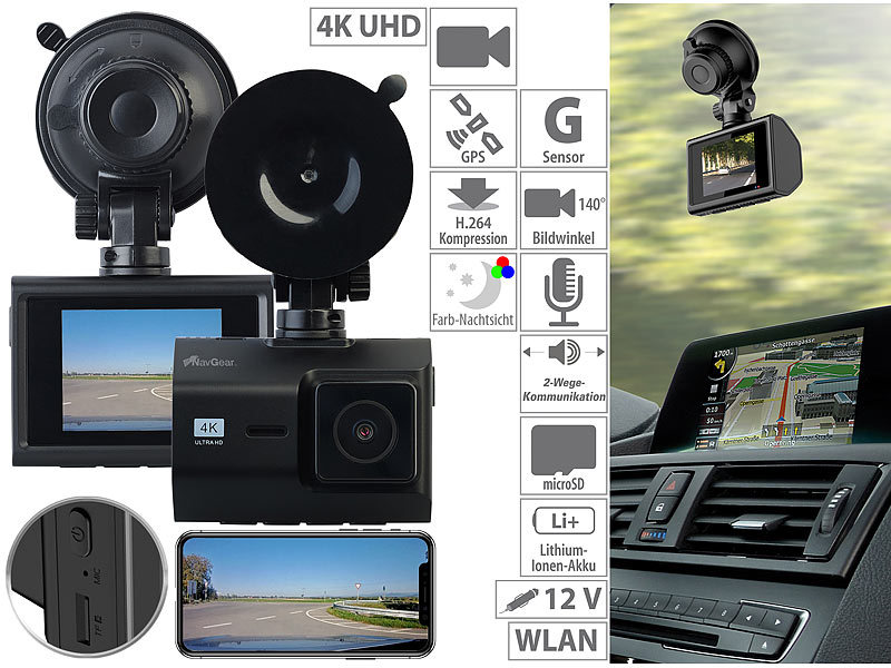 NavGear Kamera Auto: Full-HD-Dashcam mit 2 Kameras für 360